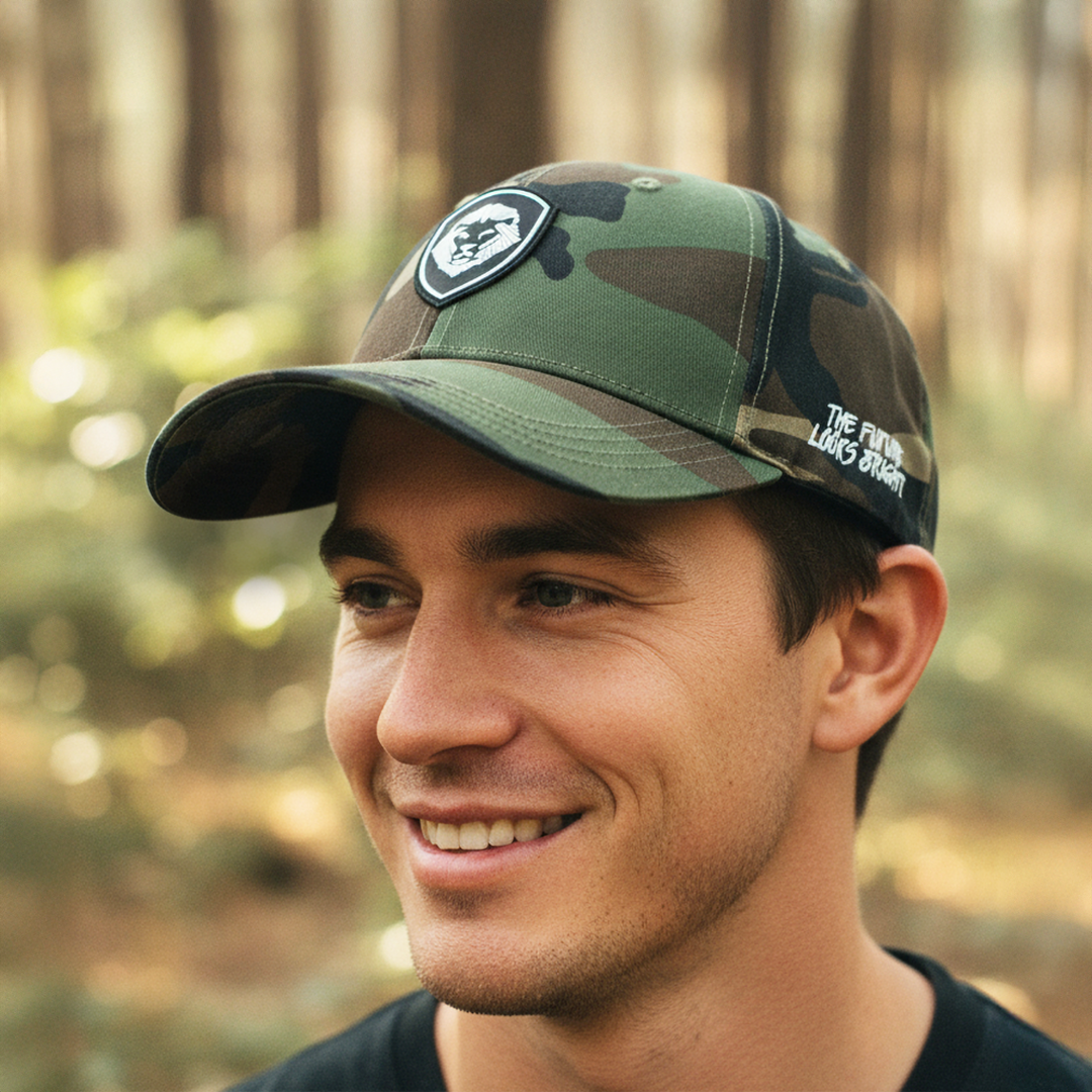 VT Shield Logo Future Looks Bright Camo Flex fit hat