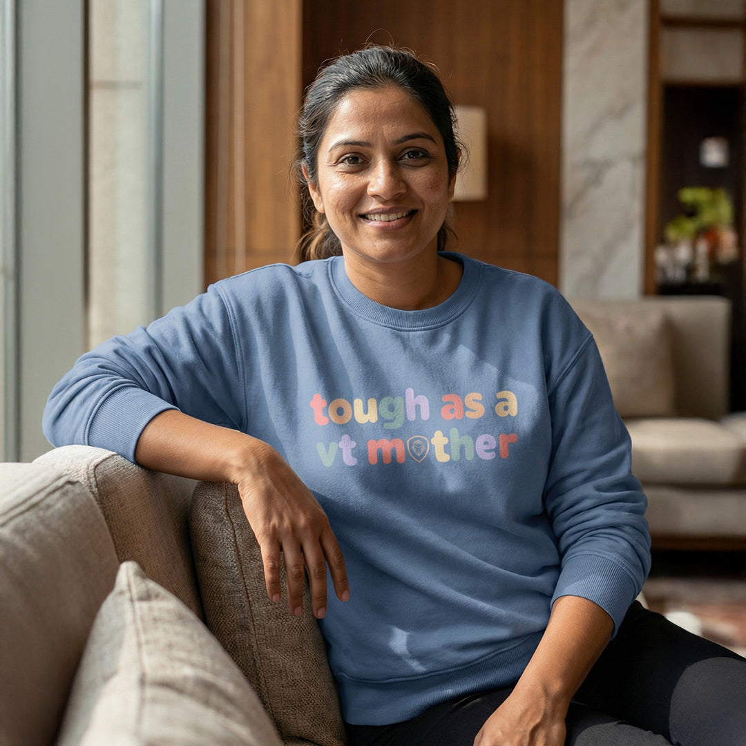 Women's Future Looks Bright Periwinkle Tough as a VT Mother Sweatshirt