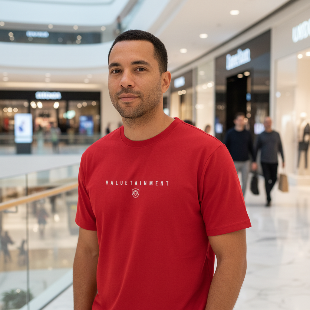 Valuetainment Premium Curved Hem Red Short Sleeve T-Shirt