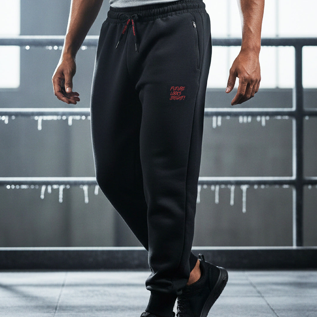 Men's Future Looks Bright Black and Red Lion Shield Premium Jogger Pants