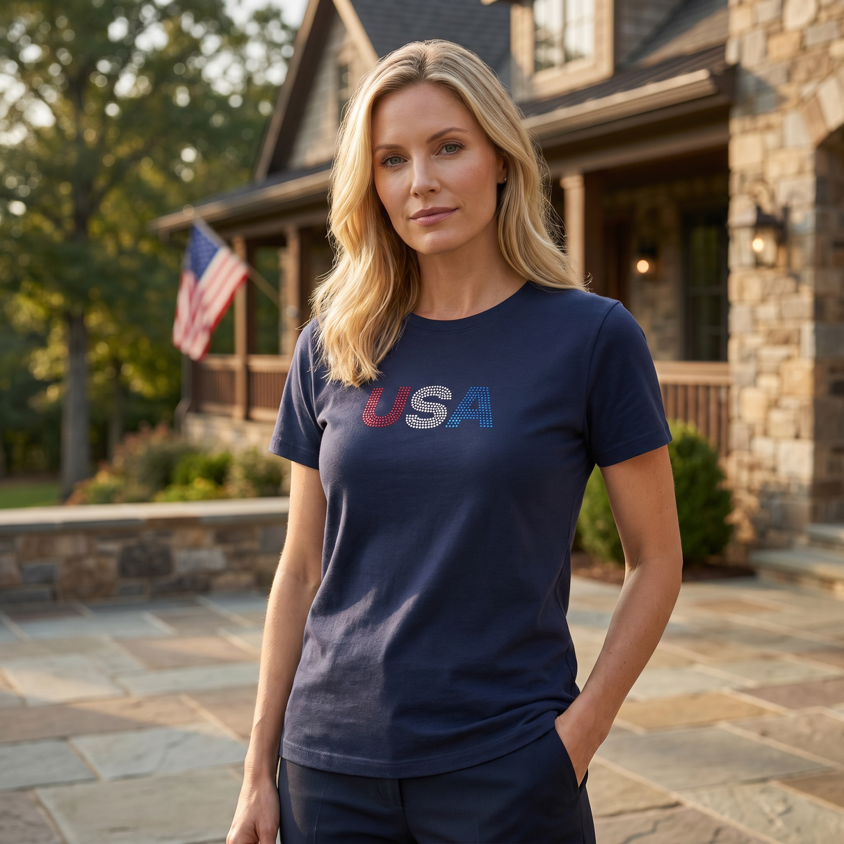 Women's USA Rhinestones T-Shirt