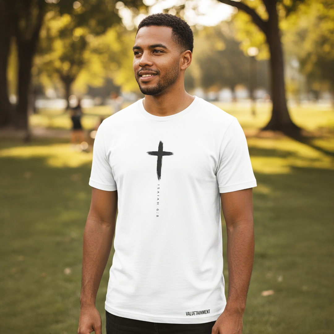 Men's Isaiah 6:8 Here Am I Send Me White Short Sleeve T-Shirt