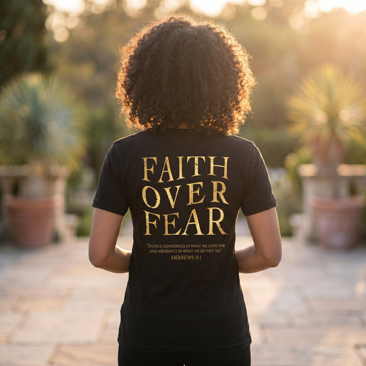 Women's Faith over Fear Black and Gold Shirt