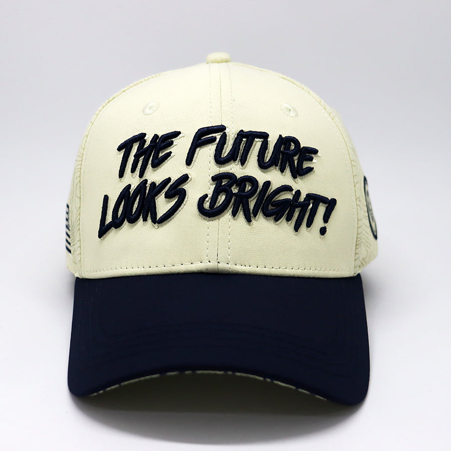 Future Looks Bright Dual Tone Beige and Navy Topo Print Snapback Hat