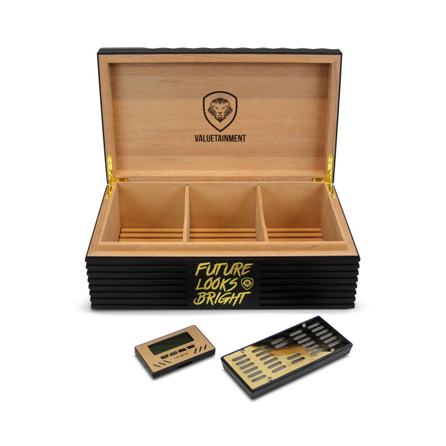 Future Looks Bright Black and Gold Premium Cigar Humidor