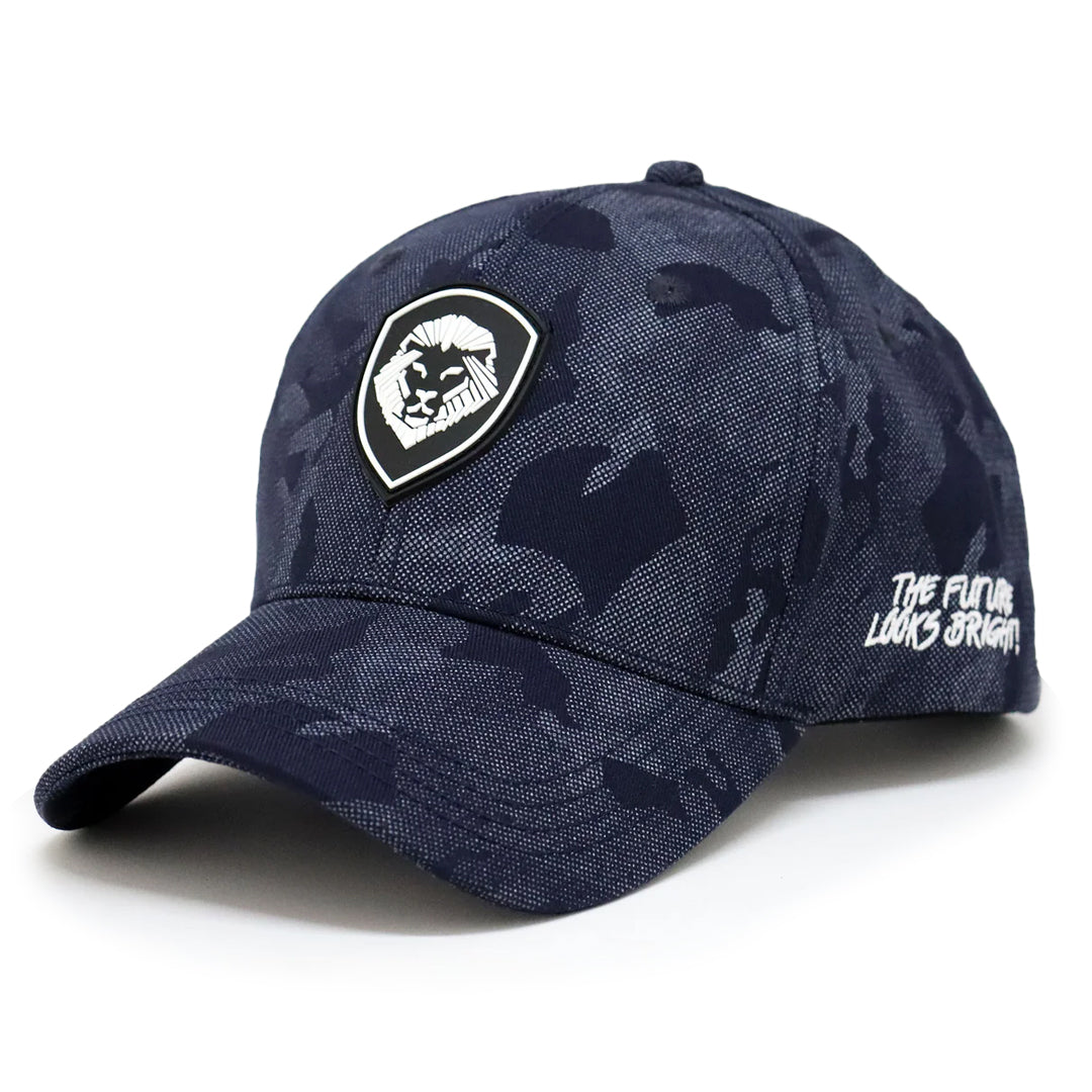 VT Shield Logo Future Looks Bright Blue Camo Textured Snapback Hat