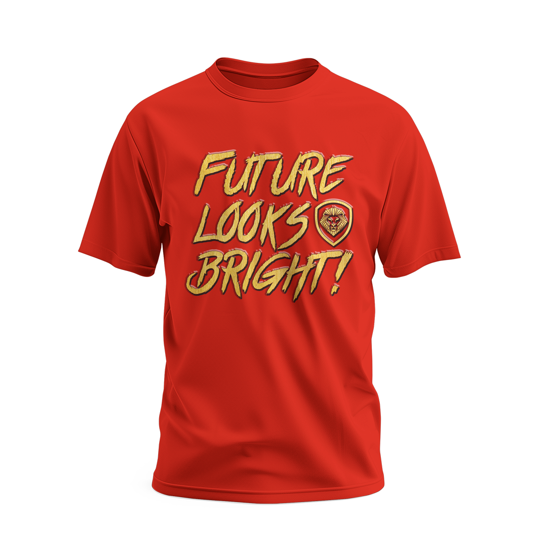 Future Looks Bright Red & Gold Raised Embossed Print Performance Short Sleeve T-Shirt