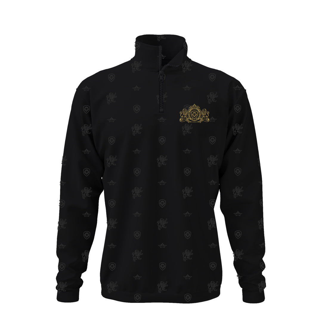Future Looks Bright Royal Crest Allover Print Gold and Black 1/4 Zip Pullover