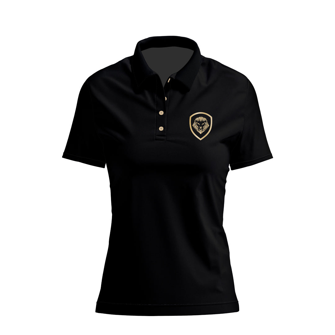Women's Lion Shield Black and Gold Performance Short Sleeve Polo