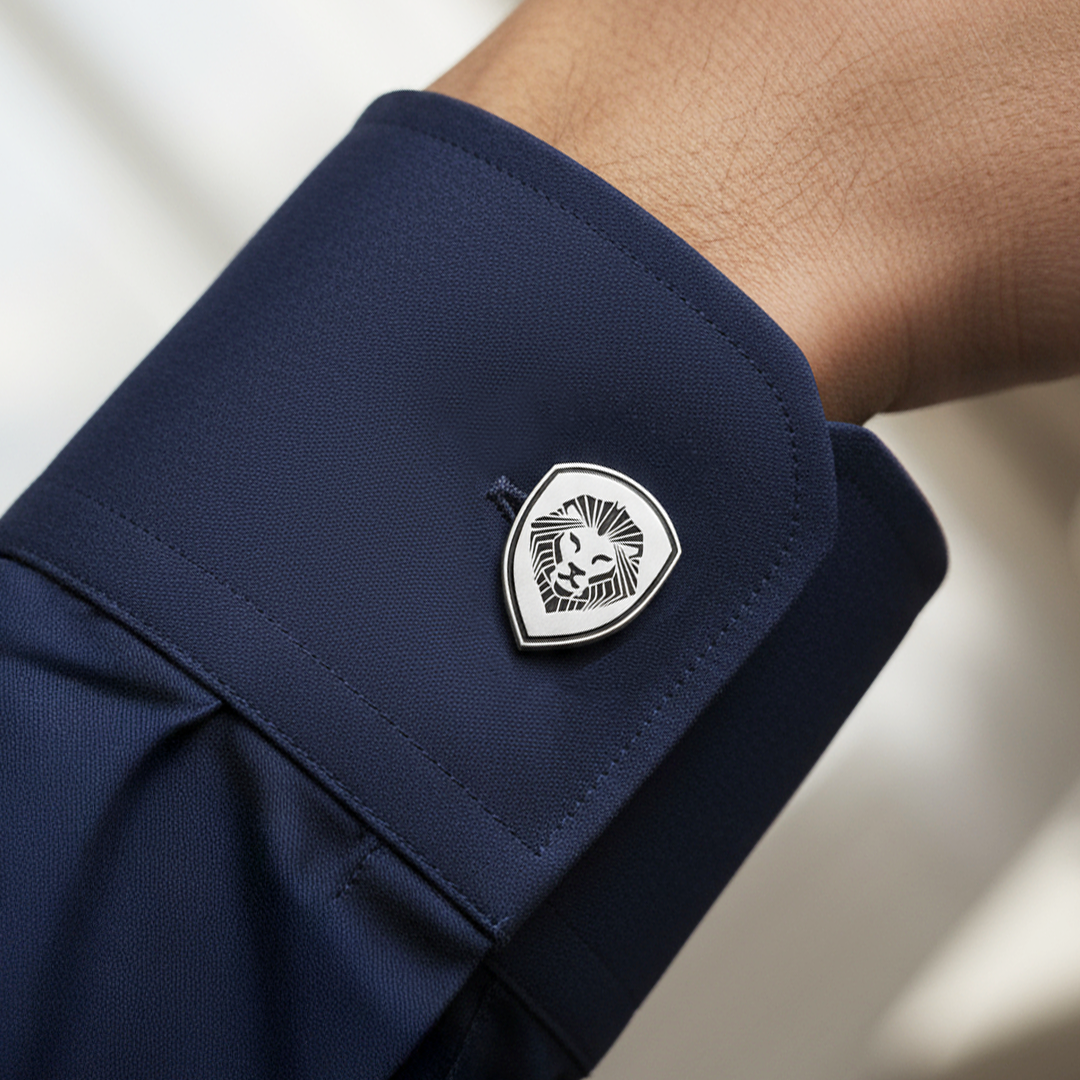 Lion Shield Valuetainment Black & Silver Cufflink & Tie Bar Set