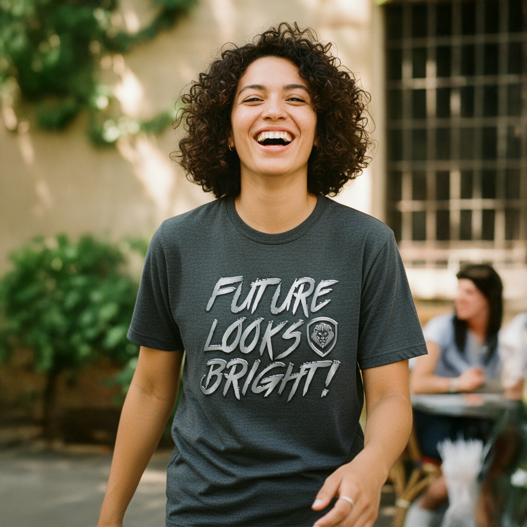 Future Looks Bright Grey & Silver Raised Embossed Print Performance Short Sleeve T-Shirt