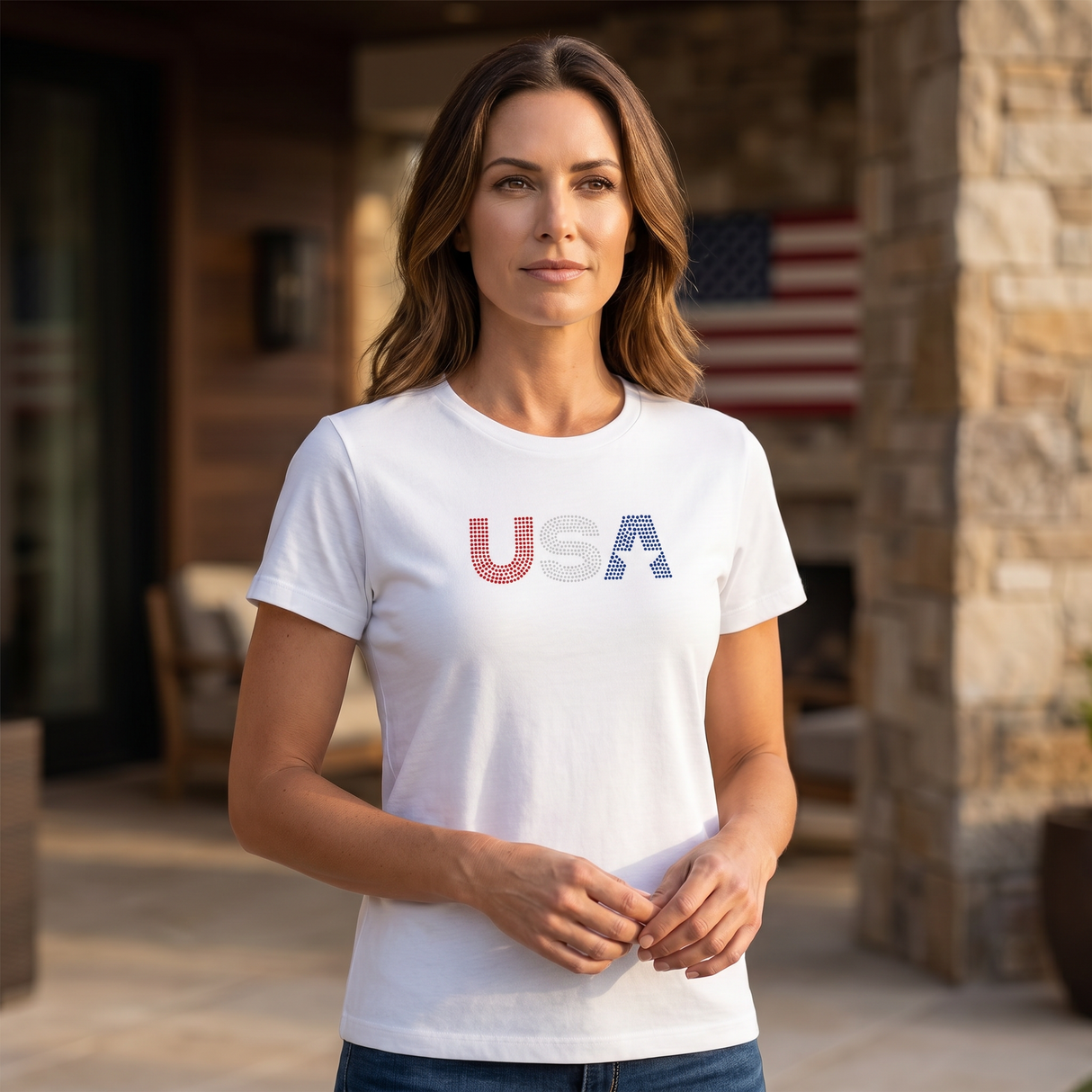 Women's USA Rhinestones T-Shirt