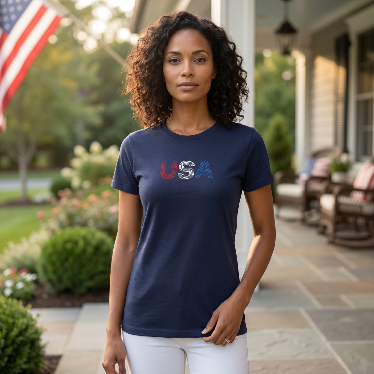 Women's USA Rhinestones T-Shirt