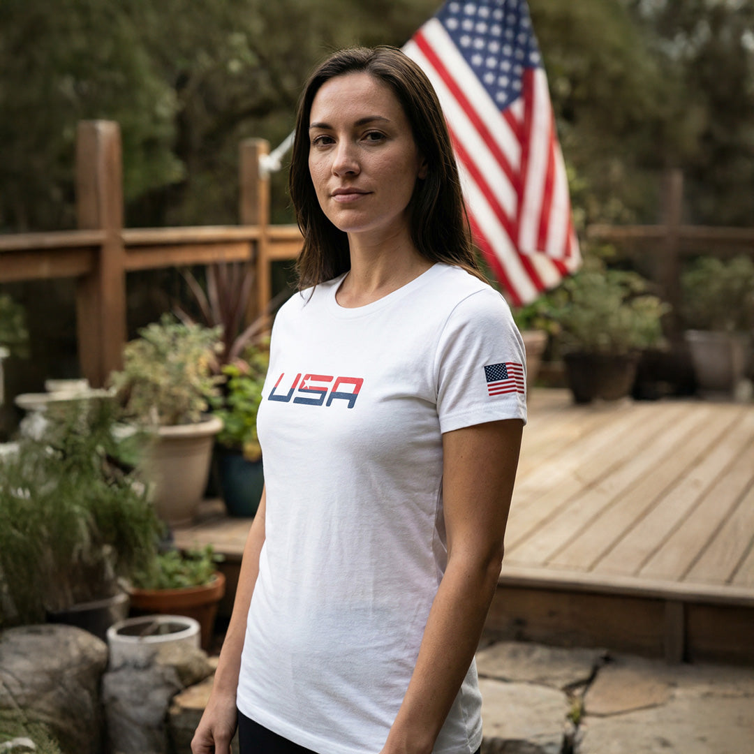 Women's Team America Retro White Valuetainment Short Sleeve T-Shirt (Slim fit)