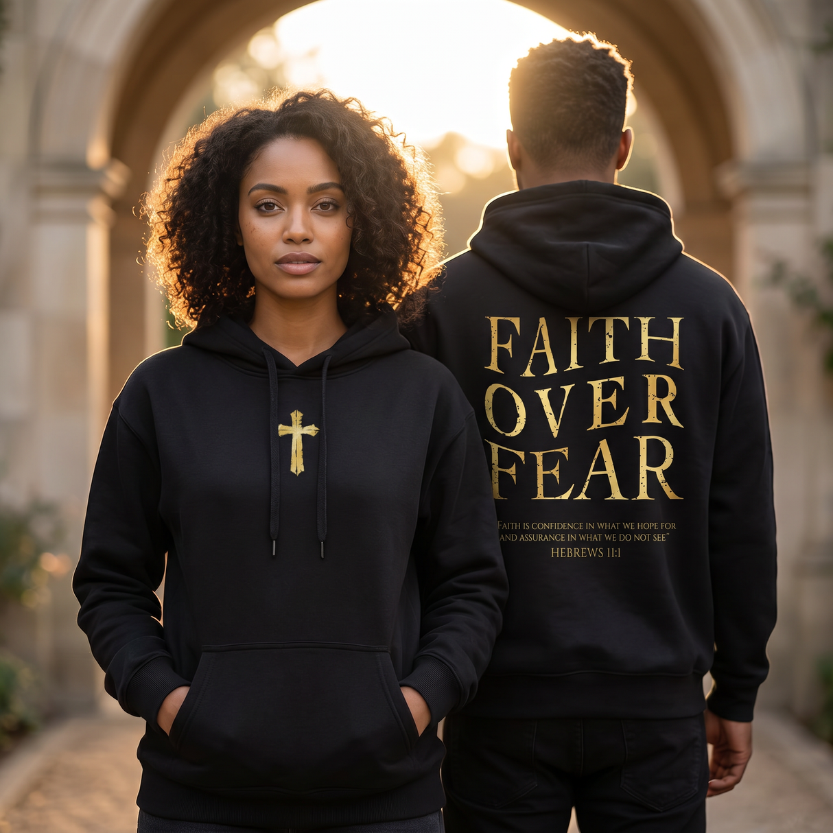 Faith over Fear Black and Gold Hoodie