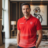 Lion Shield Red & White Gradient Pattern Short Solid Sleeve Polo (Classic Fit)