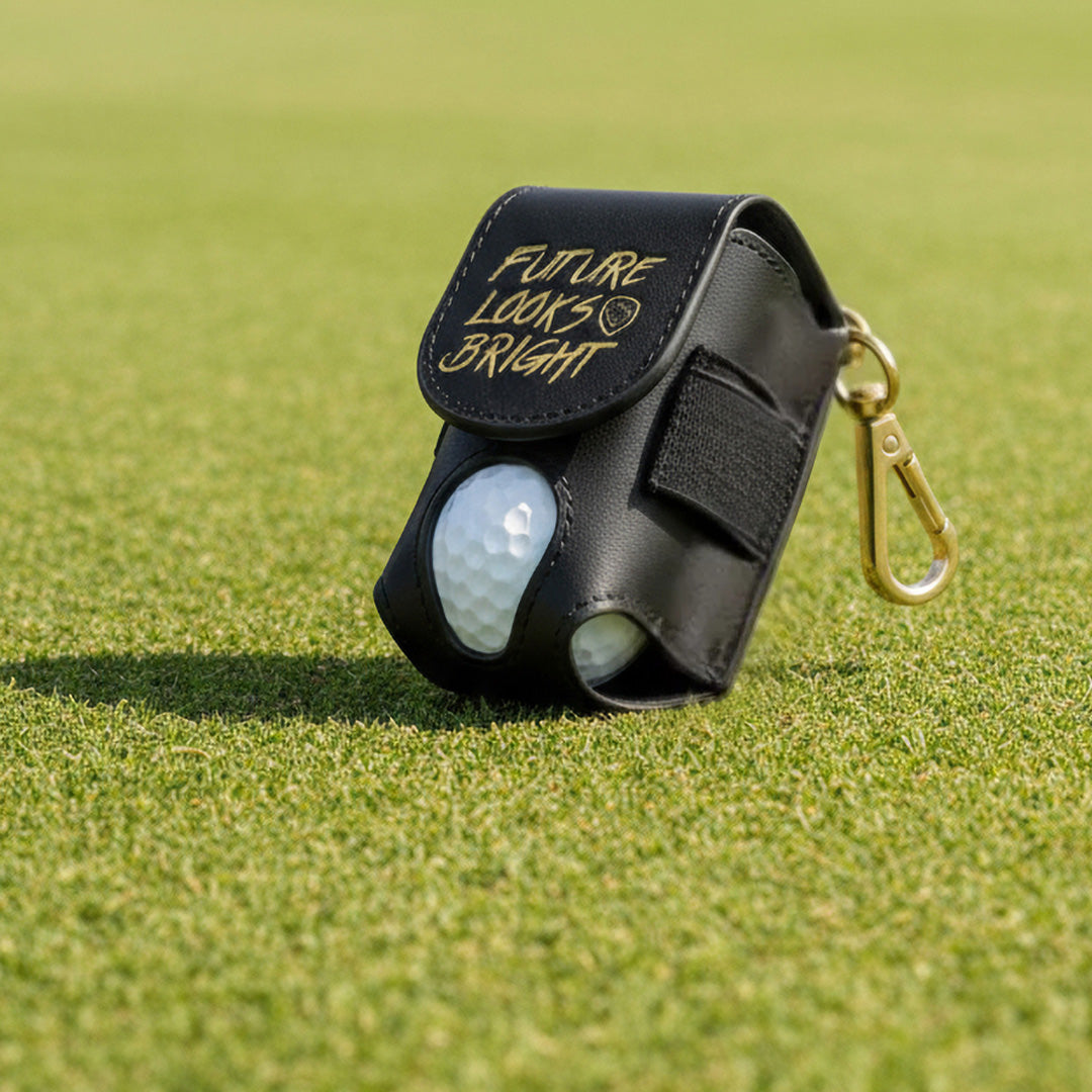 Future Looks Bright Black Embossed Leather Golf Ball and Tee Caddy
