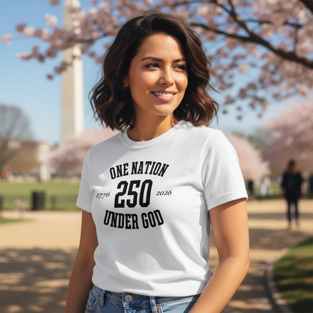 Women's One Nation Under God 250 White Short Sleeve T-Shirt