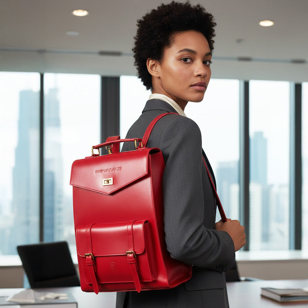 Women's Future Looks Bright Cherry Red Leather Premium Backpack