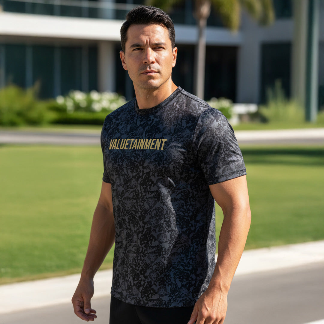 Lion Shield Charcoal Grey Performance Short Sleeve T-Shirt