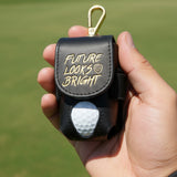 Future Looks Bright Black Embossed Leather Golf Ball and Tee Caddy