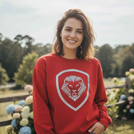Women's Valuetainment Red Raised Print Performance Crewneck Sweatshirt