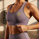 Women's Lion Shield Mocha and Gold Performance Sports Bra