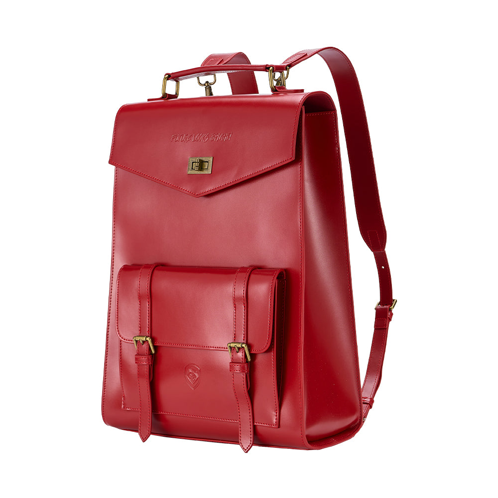 Women's Future Looks Bright Cherry Red Leather Premium Backpack