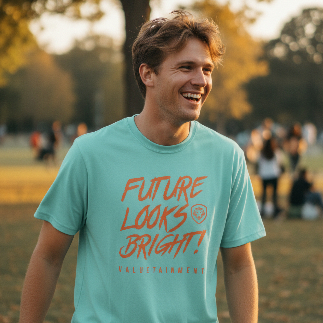 Future Looks Bright Premium Light Blue Curved Hem Short Sleeve T-Shirt