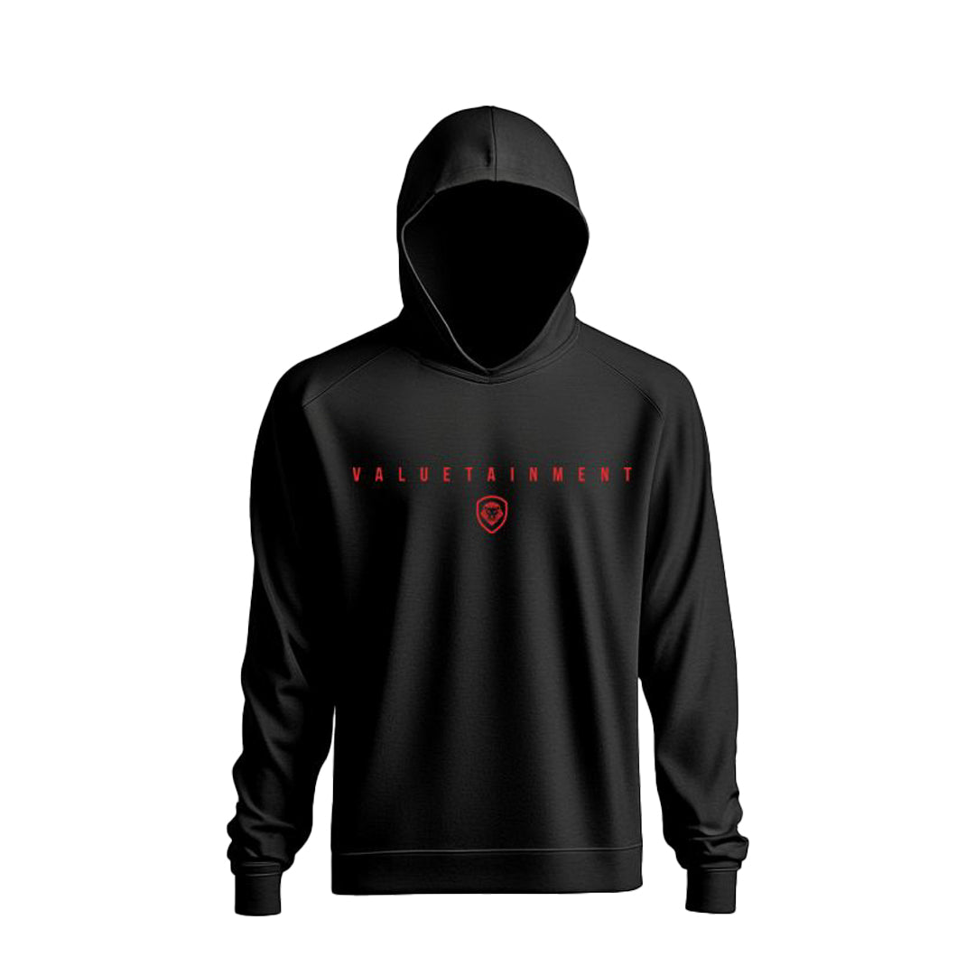 Valuetainment Black and Red Lion Shield Pullover Performance Hoodie