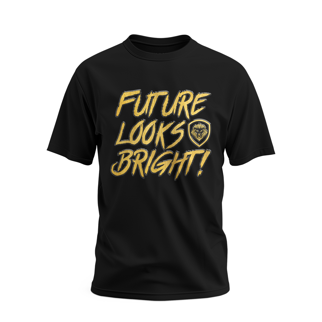 Future Looks Bright Black & Gold Raised Embossed Print Performance Short Sleeve T-Shirt