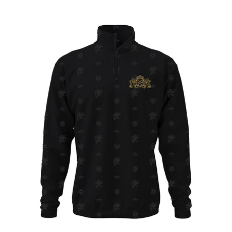 Future Looks Bright Royal Crest Allover Print Gold and Black 1/4 Zip Pullover