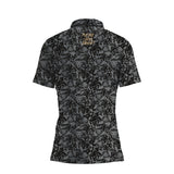 Women's Lion Shield Charcoal Grey Pattern Print Short Sleeve Polo