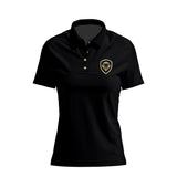 Women's Lion Shield Black and Gold Performance Short Sleeve Polo