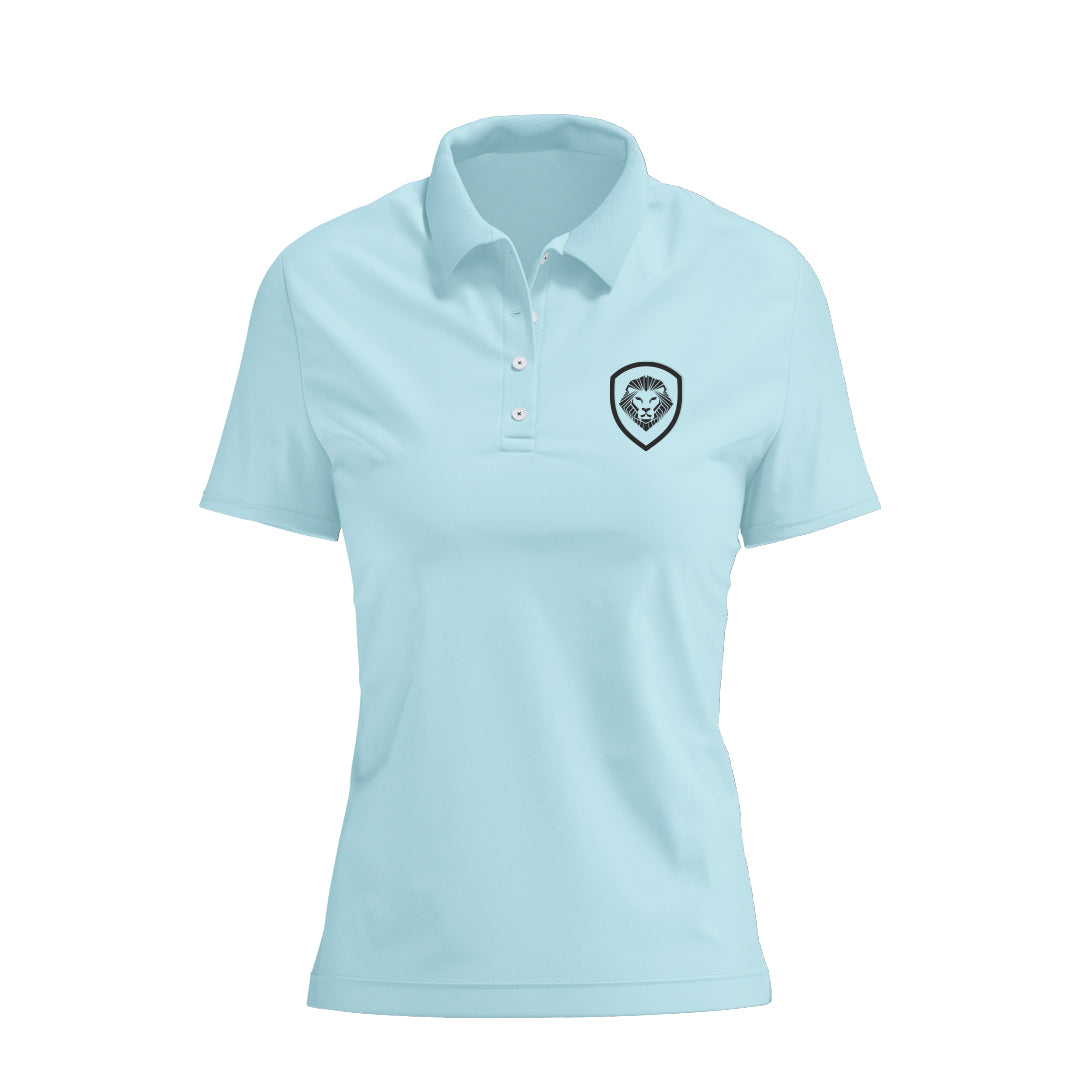 Women's Lion Shield Sky Blue Performance Short Sleeve Polo