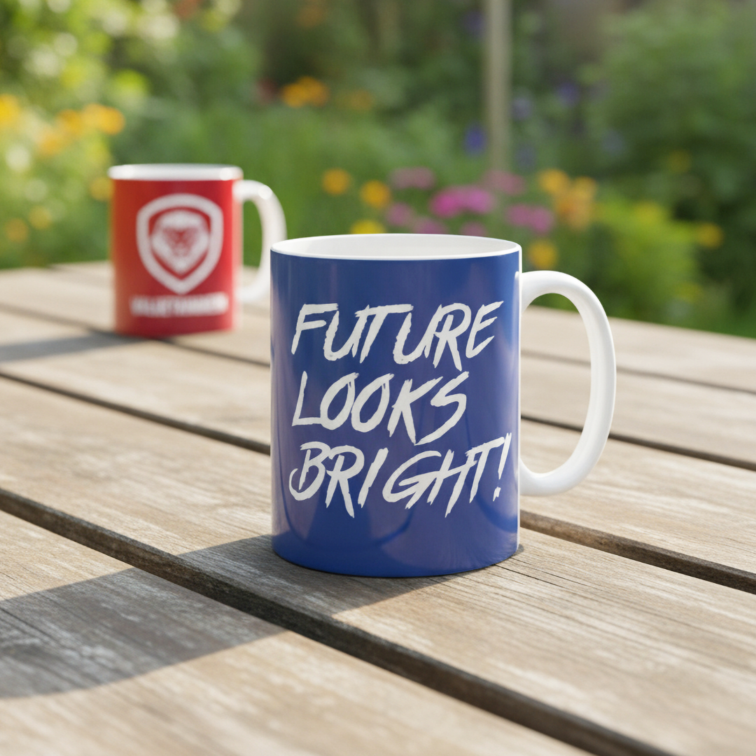 Future Looks Bright faded Shield Valuetainment mug