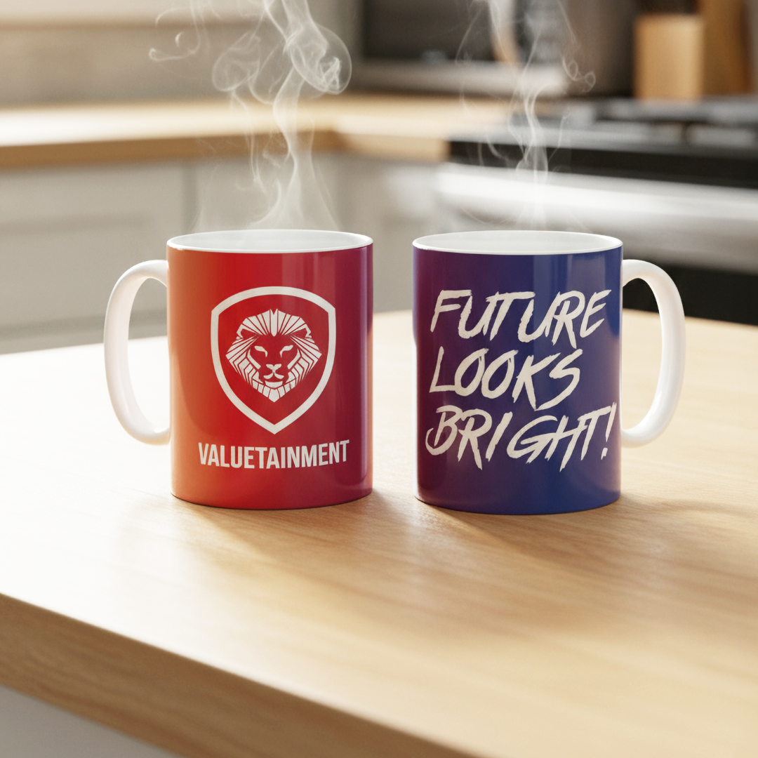 Future Looks Bright faded Shield Valuetainment mug