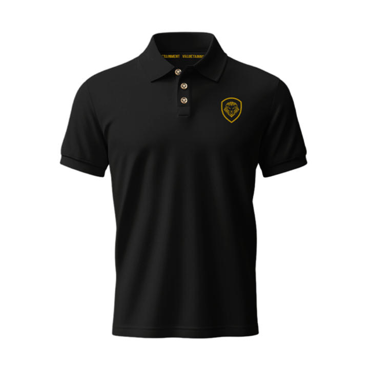 Future Looks Bright Lion Shield Logo Premium Black and Gold Polo Shirt (Classic Fit)