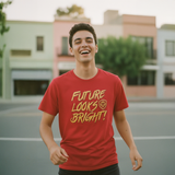 Future Looks Bright  Red & Gold Raised Embossed Print Performance Short Sleeve T-Shirt