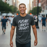 Future Looks Bright Premium Curved Hem Charcoal and White Short Sleeve T-Shirt